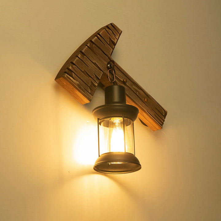Lisslune | Wooden Brown Wall Lamp Geometrically Designed Country Style Wall Sconce for Hallway