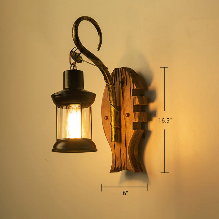 Lisslune | Wooden Brown Wall Lamp Geometrically Designed Country Style Wall Sconce for Hallway