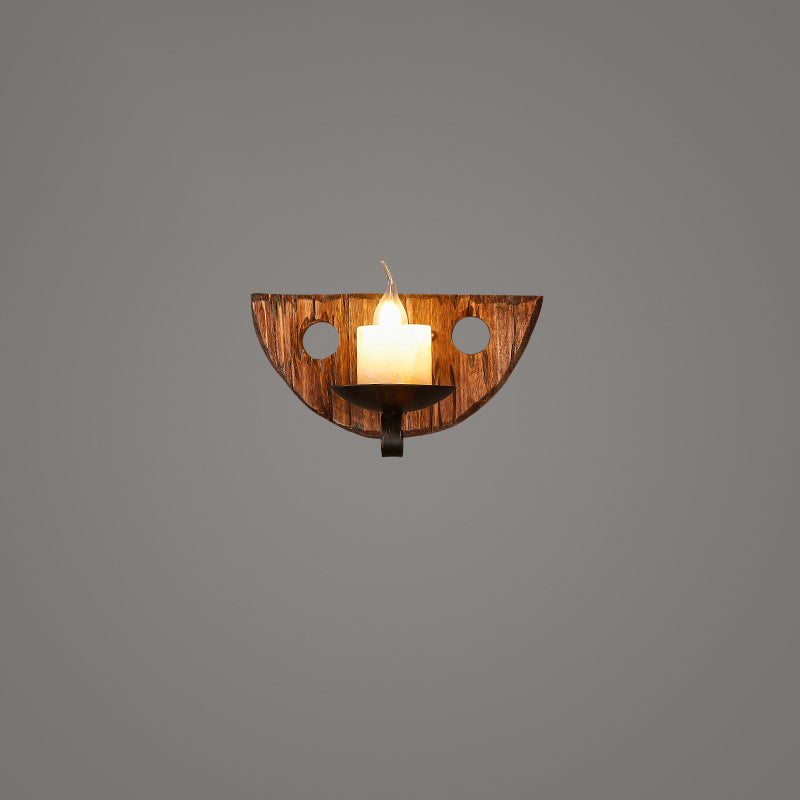 Lisslune | Wooden Brown Wall Lamp Geometrically Designed Country Style Wall Sconce for Hallway