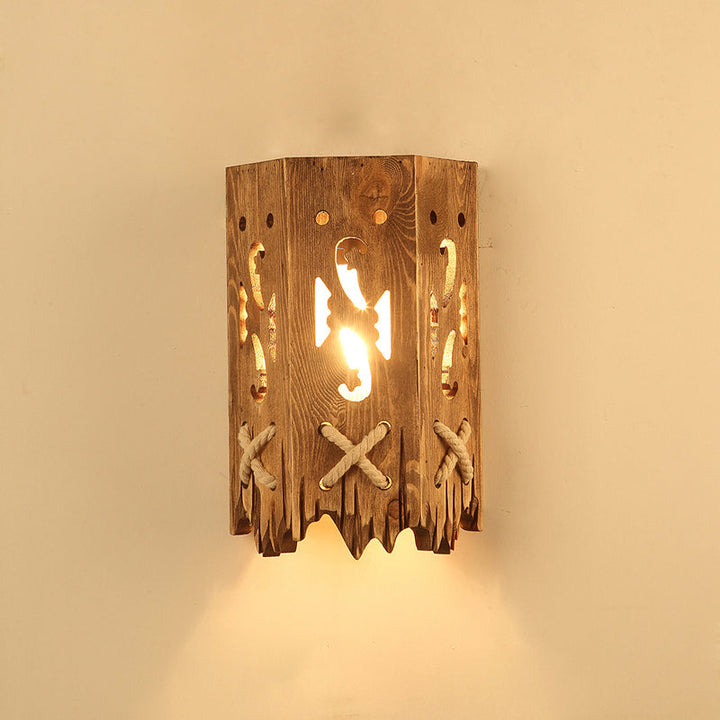 Lisslune | Wooden Brown Wall Lamp Geometrically Designed Country Style Wall Sconce for Hallway