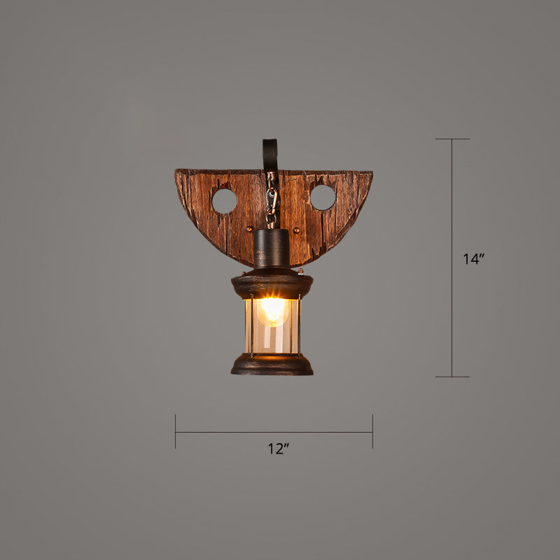 Lisslune | Wooden Brown Wall Lamp Geometrically Designed Country Style Wall Sconce for Hallway