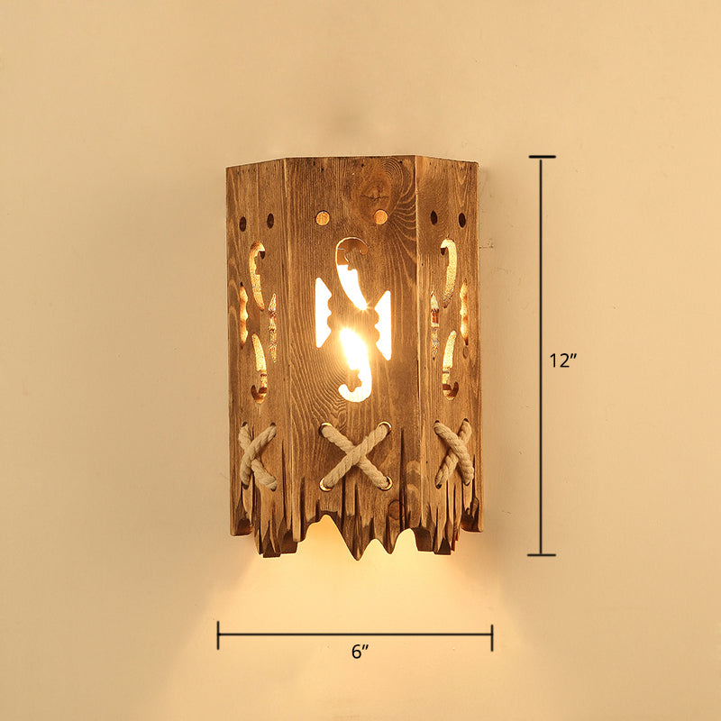 Lisslune | Wooden Brown Wall Lamp Geometrically Designed Country Style Wall Sconce for Hallway