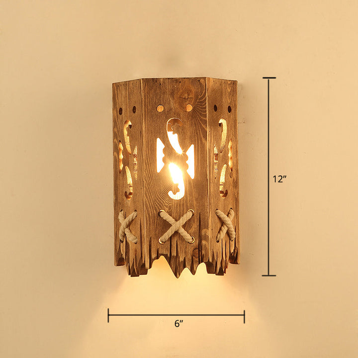 Lisslune | Wooden Brown Wall Lamp Geometrically Designed Country Style Wall Sconce for Hallway