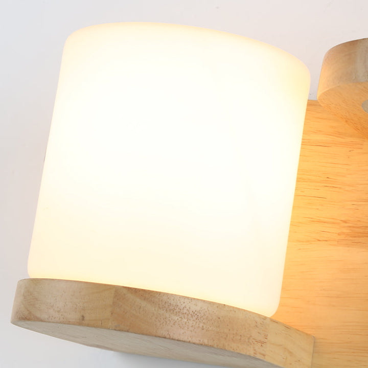 Skørter | Cream Glass Cube Wall Lamp Art Deco 1-Bulb Wood Wall Mount Light with Hydroponic Plant Pot