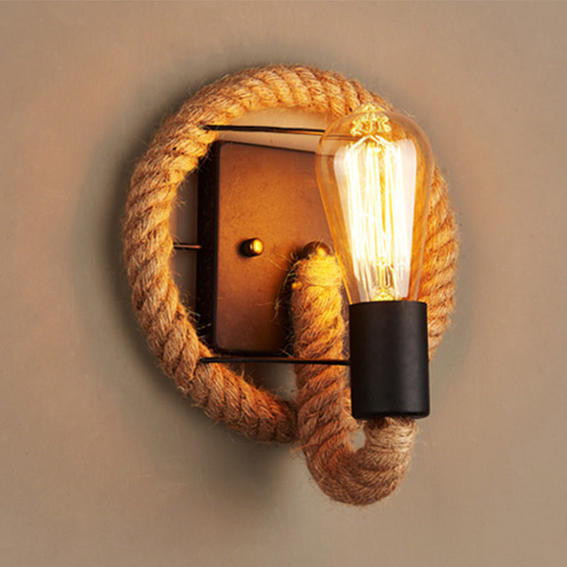 Lisslune | Running Shape Rope Wall Light Rustic 1-Head Corridor Wall Lamp with Track Light Design in Wood
