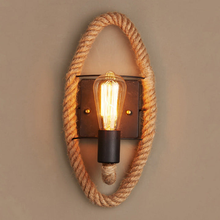 Lisslune | Running Shape Rope Wall Light Rustic 1-Head Corridor Wall Lamp with Track Light Design in Wood