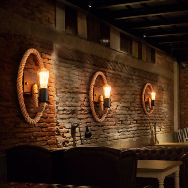 Lisslune | Running Shape Rope Wall Light Rustic 1-Head Corridor Wall Lamp with Track Light Design in Wood