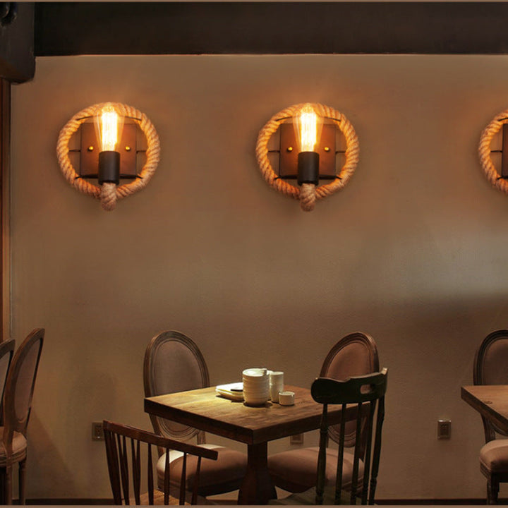 Lisslune | Running Shape Rope Wall Light Rustic 1-Head Corridor Wall Lamp with Track Light Design in Wood