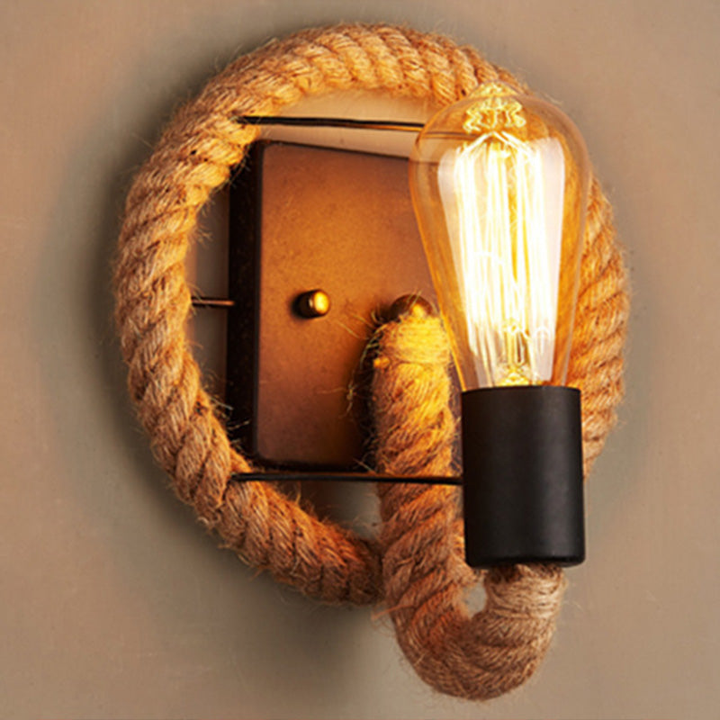 Lisslune | Running Shape Rope Wall Light Rustic 1-Head Corridor Wall Lamp with Track Light Design in Wood