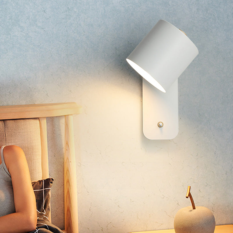 Skørter | Rotatable Cylinder Reading Light Nordic Metal Single Bulb Wall Lamp with Power Button