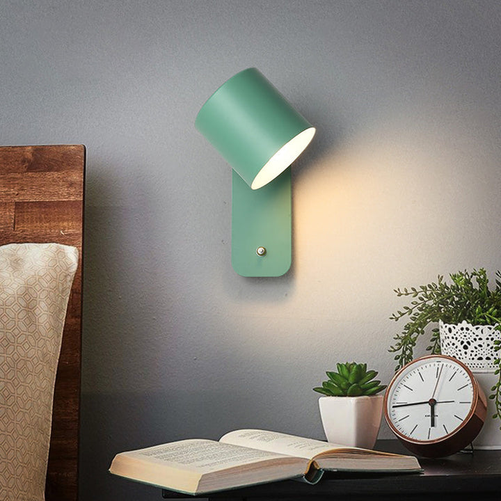 Skørter | Rotatable Cylinder Reading Light Nordic Metal Single Bulb Wall Lamp with Power Button