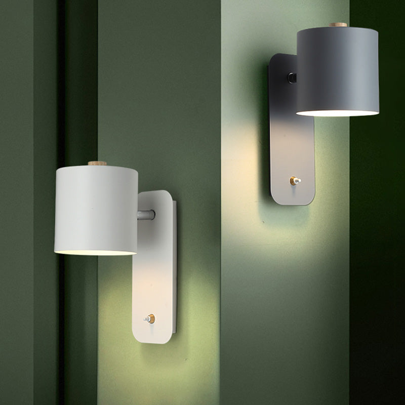 Skørter | Rotatable Cylinder Reading Light Nordic Metal Single Bulb Wall Lamp with Power Button
