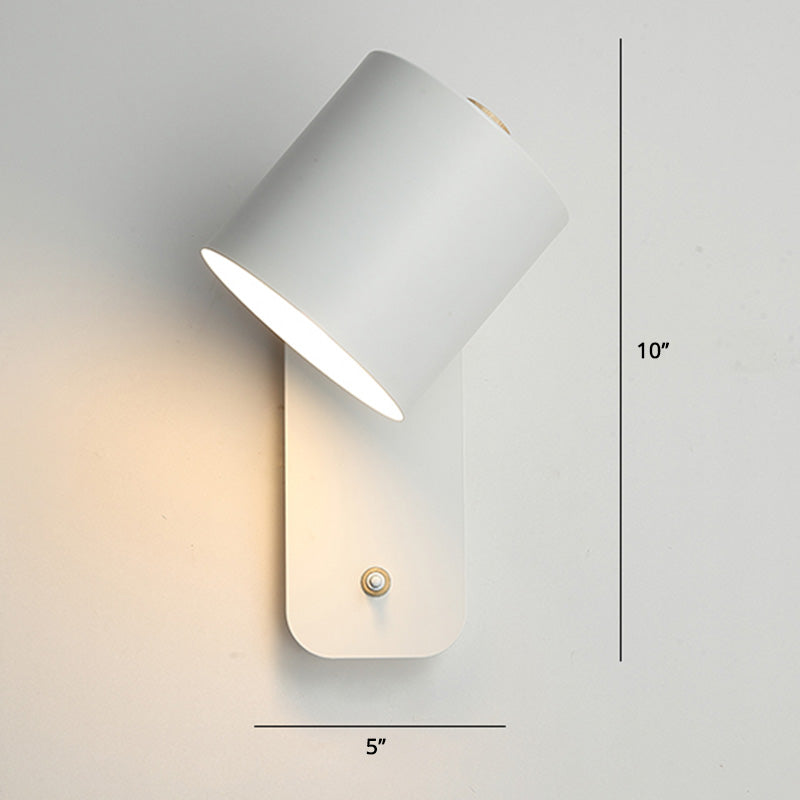 Skørter | Rotatable Cylinder Reading Light Nordic Metal Single Bulb Wall Lamp with Power Button