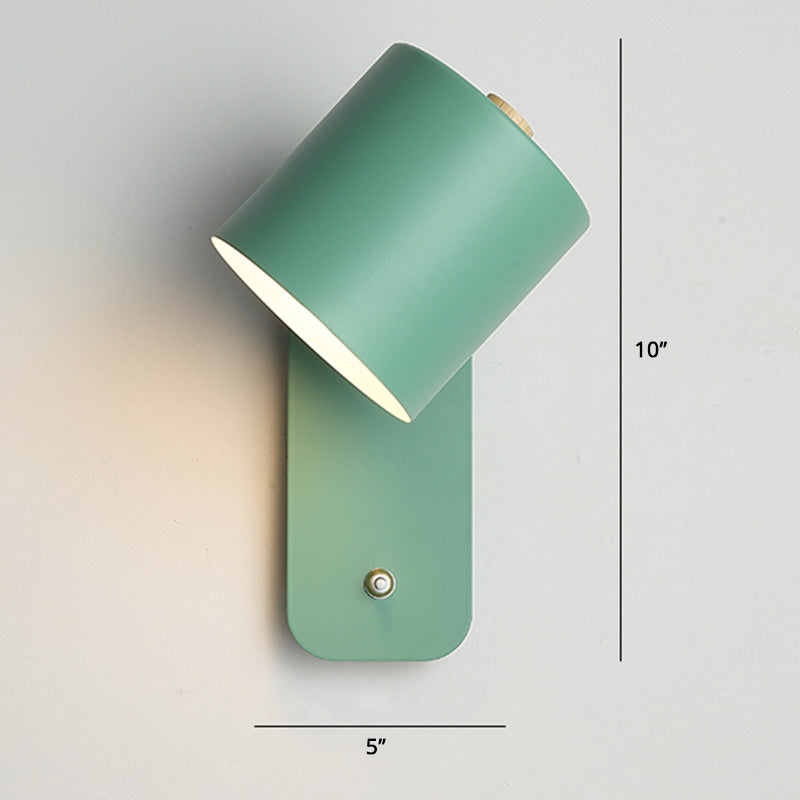 Skørter | Rotatable Cylinder Reading Light Nordic Metal Single Bulb Wall Lamp with Power Button