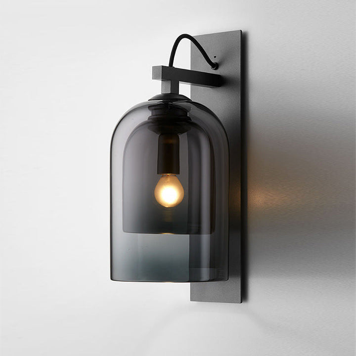 Lisslune | 1 Bulb Living Room Wall Light Mid-Century Black Wall Lamp with Double Dome Glass Shade