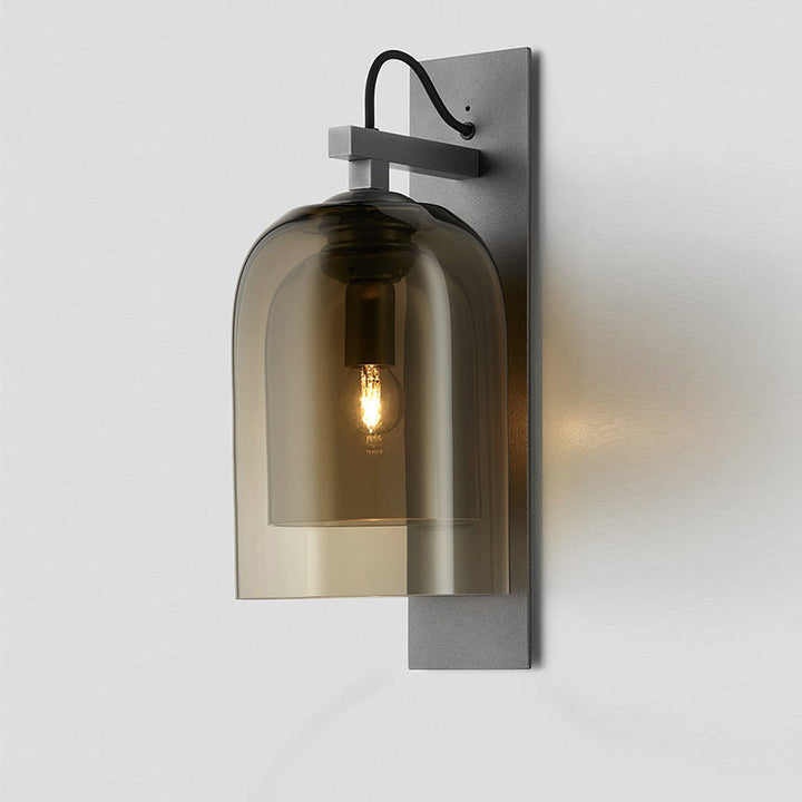 Lisslune | 1 Bulb Living Room Wall Light Mid-Century Black Wall Lamp with Double Dome Glass Shade