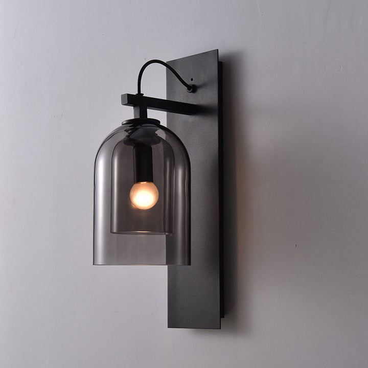 Lisslune | 1 Bulb Living Room Wall Light Mid-Century Black Wall Lamp with Double Dome Glass Shade