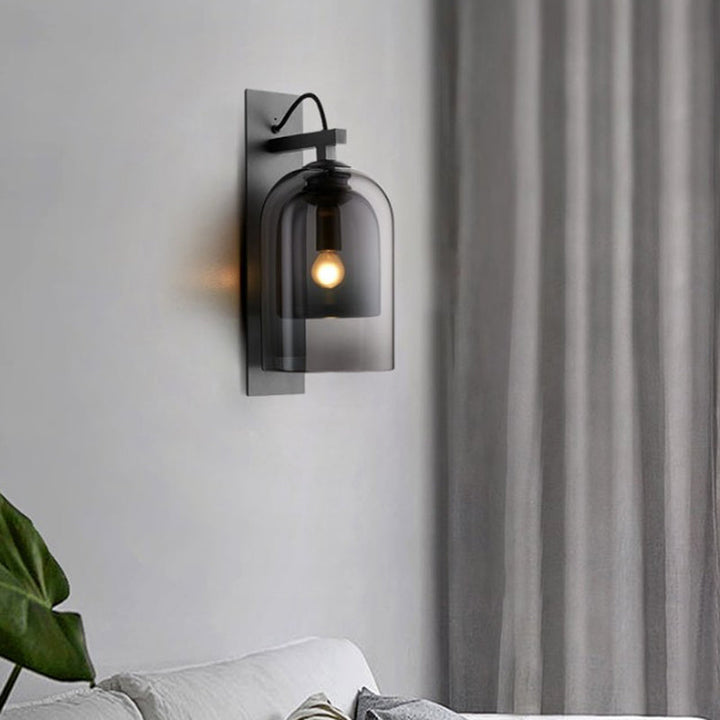 Lisslune | 1 Bulb Living Room Wall Light Mid-Century Black Wall Lamp with Double Dome Glass Shade