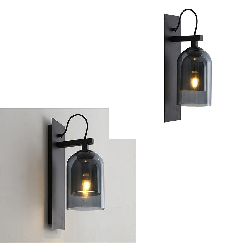 Lisslune | 1 Bulb Living Room Wall Light Mid-Century Black Wall Lamp with Double Dome Glass Shade