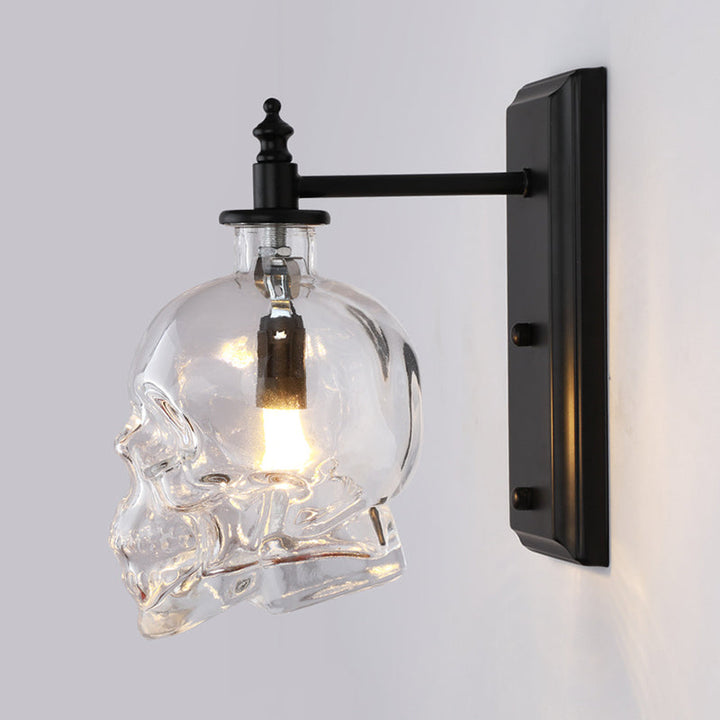 Lisslune | Clear Glass Skull Wall Light Art Deco 1 Head Black Wall Lamp for Bedroom