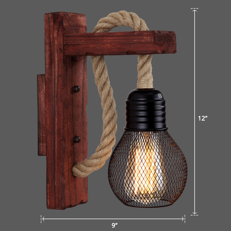 Lisslune | Wooden L-shaped Wall Support Lantern Farmhouse 1 Lamp Bedroom Wall Lamp with Rope Arm