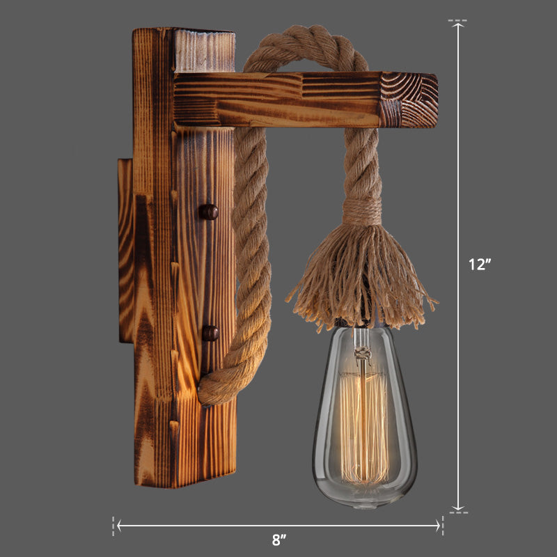 Lisslune | Wooden L-shaped Wall Support Lantern Farmhouse 1 Lamp Bedroom Wall Lamp with Rope Arm