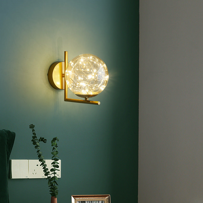 Lisslune | Ball Blown Glass Wall Lamp Fixture Nordic Gold Finish LED Wall Lighting with String Light