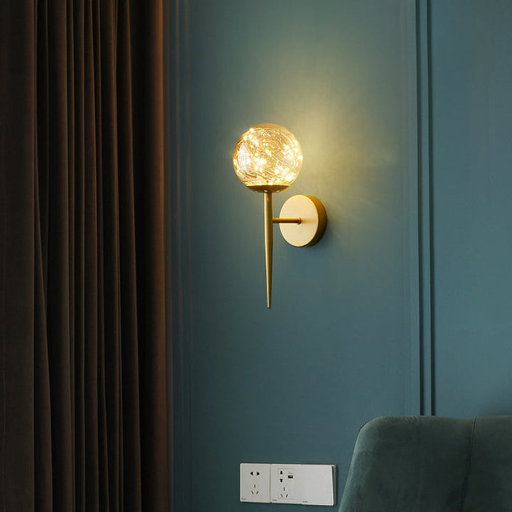Lisslune | Ball Blown Glass Wall Lamp Fixture Nordic Gold Finish LED Wall Lighting with String Light