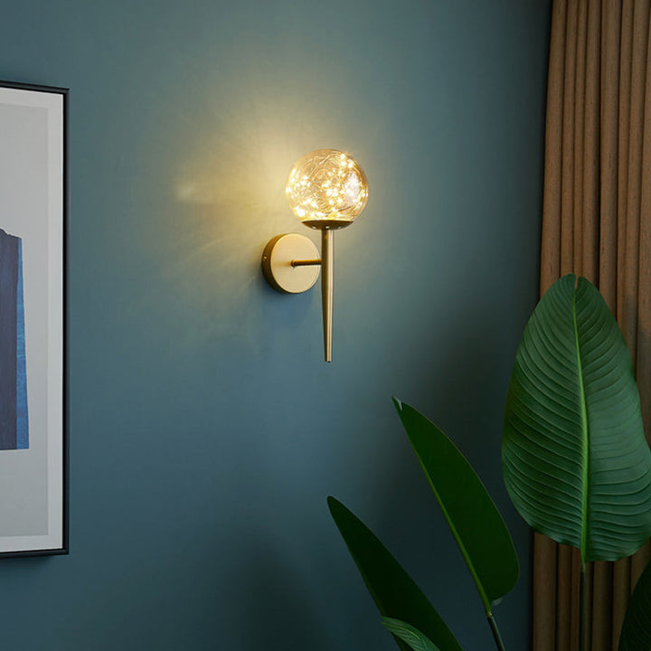 Lisslune | Ball Blown Glass Wall Lamp Fixture Nordic Gold Finish LED Wall Lighting with String Light