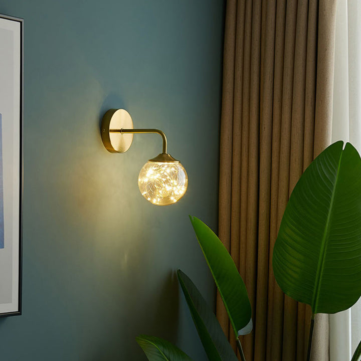 Lisslune | Ball Blown Glass Wall Lamp Fixture Nordic Gold Finish LED Wall Lighting with String Light