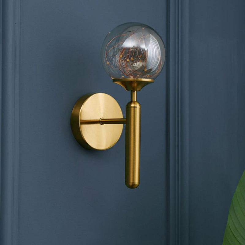 Lisslune | Ball Blown Glass Wall Lamp Fixture Nordic Gold Finish LED Wall Lighting with String Light
