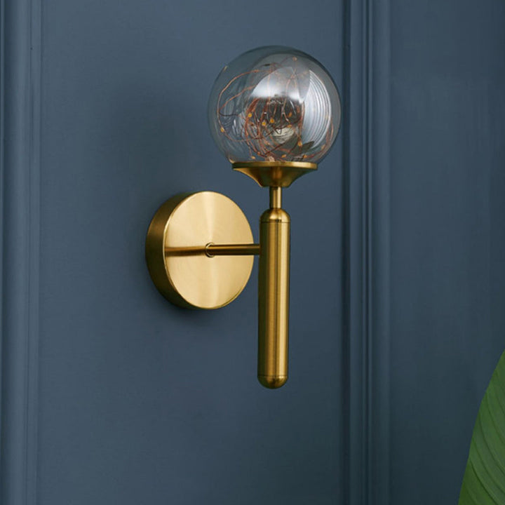 Lisslune | Ball Blown Glass Wall Lamp Fixture Nordic Gold Finish LED Wall Lighting with String Light