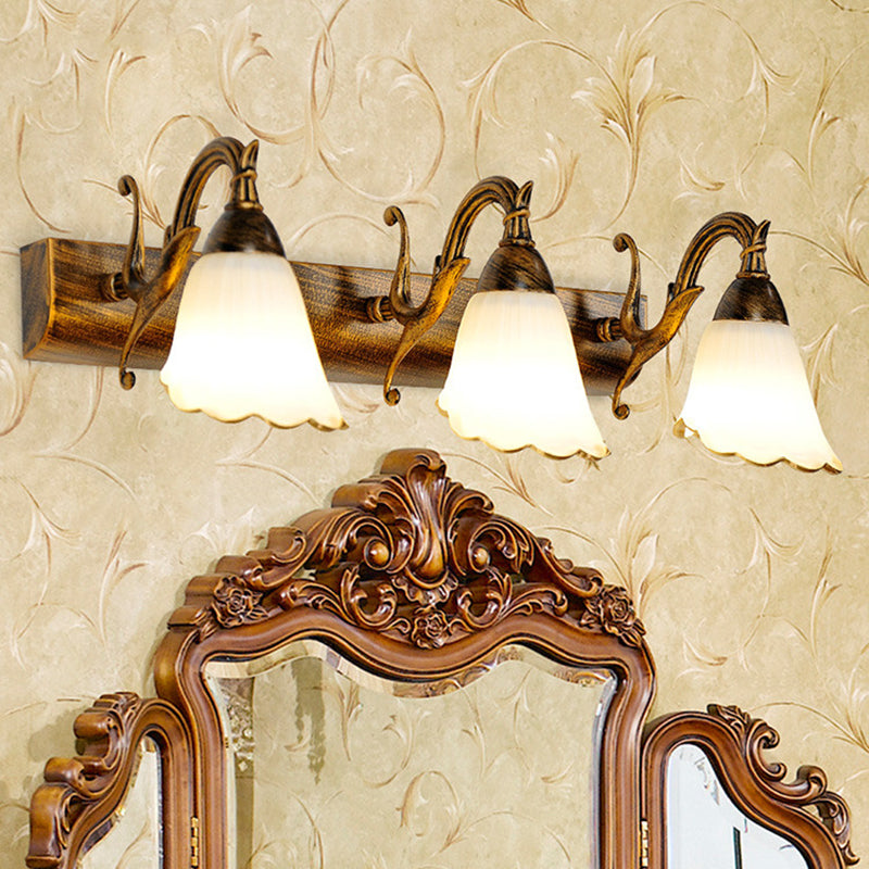 Lisslune | Vanity Lighting Country Flower Shade White Rid Glass Wall Lamp Light in Bronze