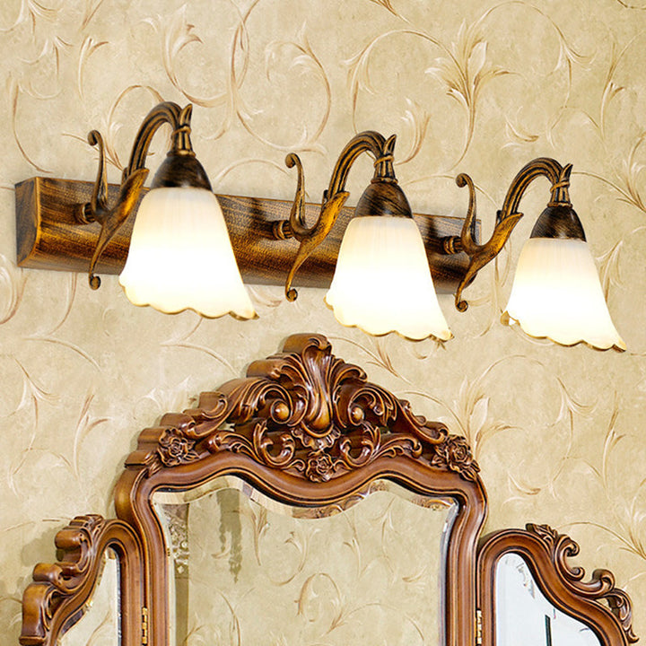 Lisslune | Vanity Lighting Country Flower Shade White Rid Glass Wall Lamp Light in Bronze