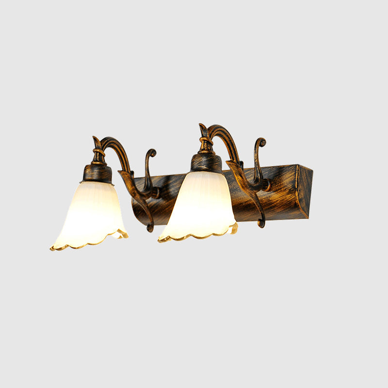 Lisslune | Vanity Lighting Country Flower Shade White Rid Glass Wall Lamp Light in Bronze