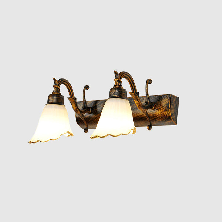Lisslune | Vanity Lighting Country Flower Shade White Rid Glass Wall Lamp Light in Bronze