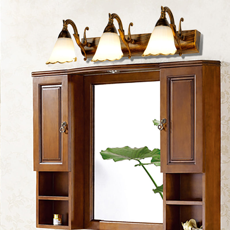 Lisslune | Vanity Lighting Country Flower Shade White Rid Glass Wall Lamp Light in Bronze