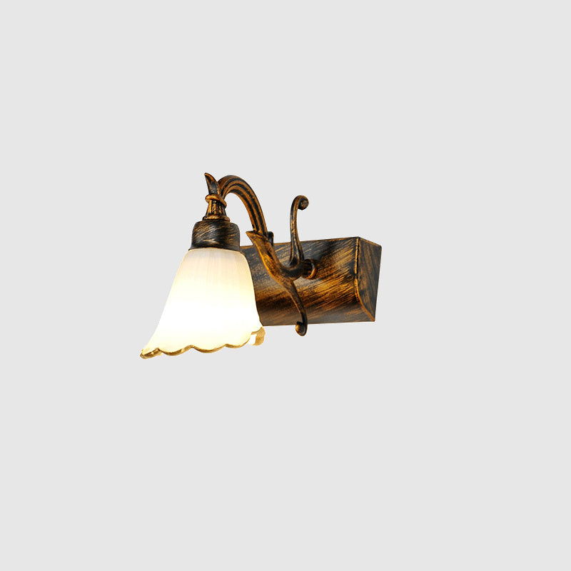 Lisslune | Vanity Lighting Country Flower Shade White Rid Glass Wall Lamp Light in Bronze