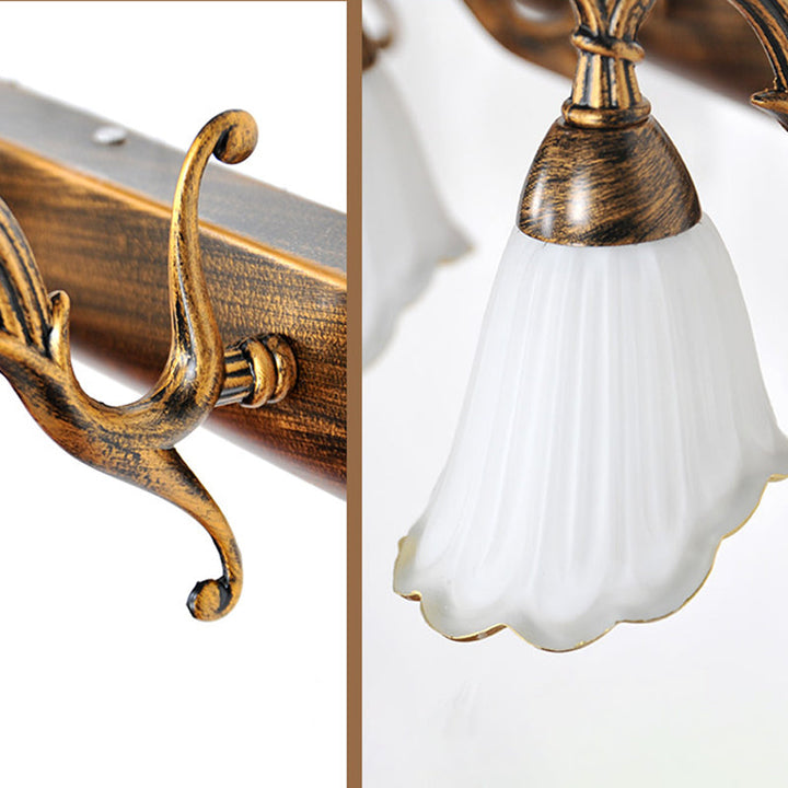 Lisslune | Vanity Lighting Country Flower Shade White Rid Glass Wall Lamp Light in Bronze
