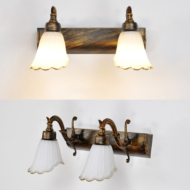 Lisslune | Vanity Lighting Country Flower Shade White Rid Glass Wall Lamp Light in Bronze