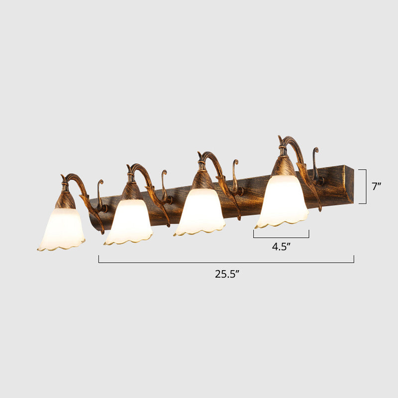 Lisslune | Vanity Lighting Country Flower Shade White Rid Glass Wall Lamp Light in Bronze