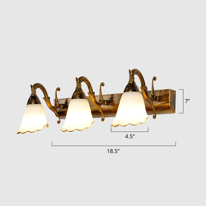 Lisslune | Vanity Lighting Country Flower Shade White Rid Glass Wall Lamp Light in Bronze