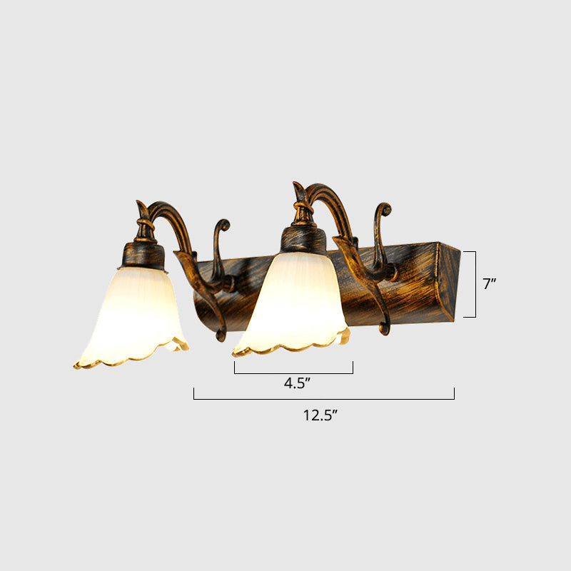 Lisslune | Vanity Lighting Country Flower Shade White Rid Glass Wall Lamp Light in Bronze