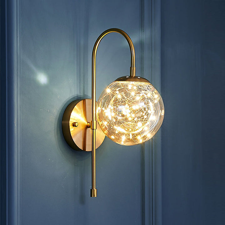 Lisslune | Round Ball Wall Lamp Postmodern Clear Glass Gold Wall Lamp with Stars LED String Lights