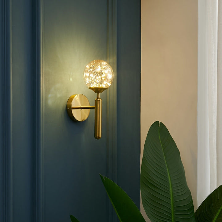 Lisslune | Round Ball Wall Lamp Postmodern Clear Glass Gold Wall Lamp with Stars LED String Lights