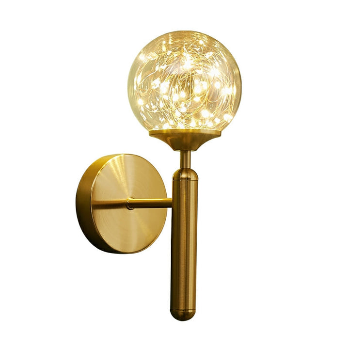 Lisslune | Round Ball Wall Lamp Postmodern Clear Glass Gold Wall Lamp with Stars LED String Lights