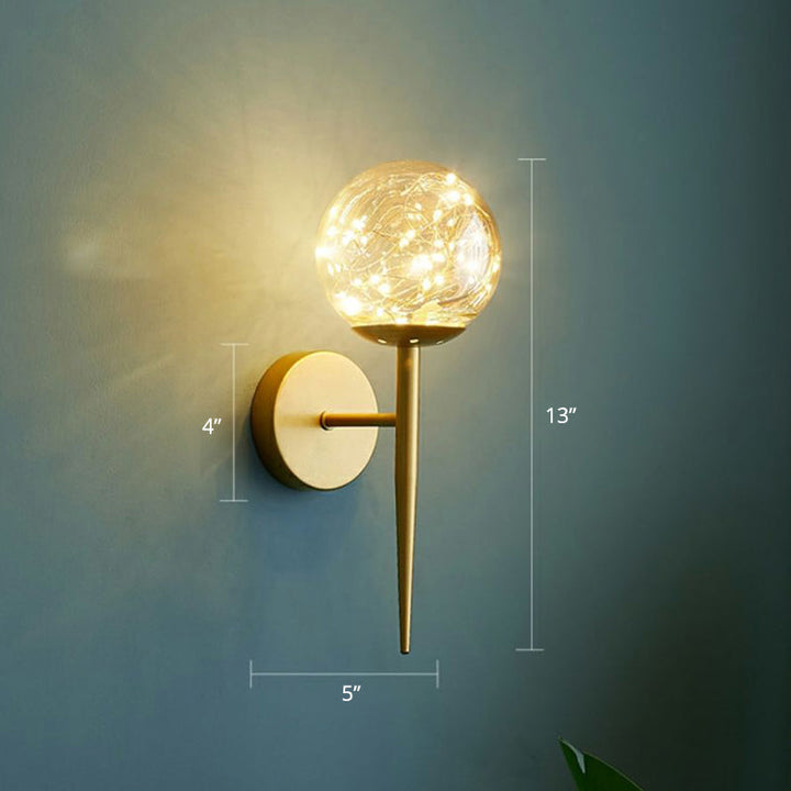 Lisslune | Round Ball Wall Lamp Postmodern Clear Glass Gold Wall Lamp with Stars LED String Lights