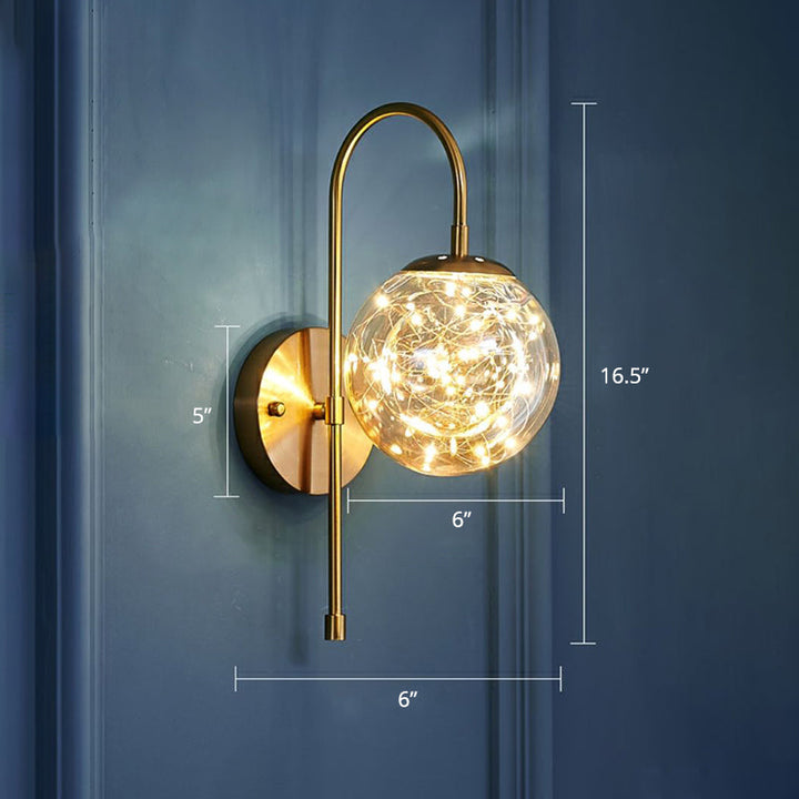 Lisslune | Round Ball Wall Lamp Postmodern Clear Glass Gold Wall Lamp with Stars LED String Lights