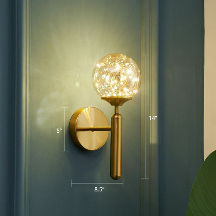 Lisslune | Round Ball Wall Lamp Postmodern Clear Glass Gold Wall Lamp with Stars LED String Lights