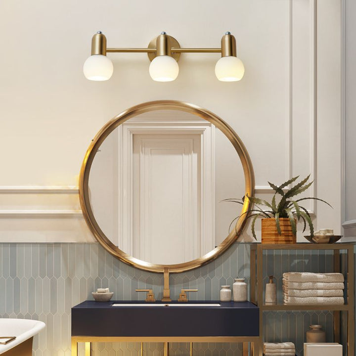 Lisslune | Swiveling Dome Milk Glass Mirror Lights Postmodern Brass Wall Lights for Bathroom